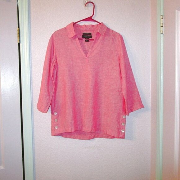 NWT Tahari LINEN Shirt Size S BLOUSE Tunic Top 3/4 SLEEVES V-Neck LIGHTWEIGHT - Picture 2 of 12